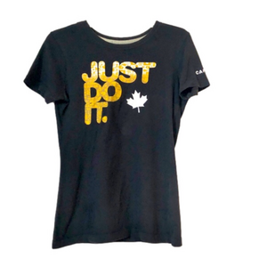Vintage Nike Canadian Tee "Just Do It" White Orange/Yellow Design Small Slim Fit